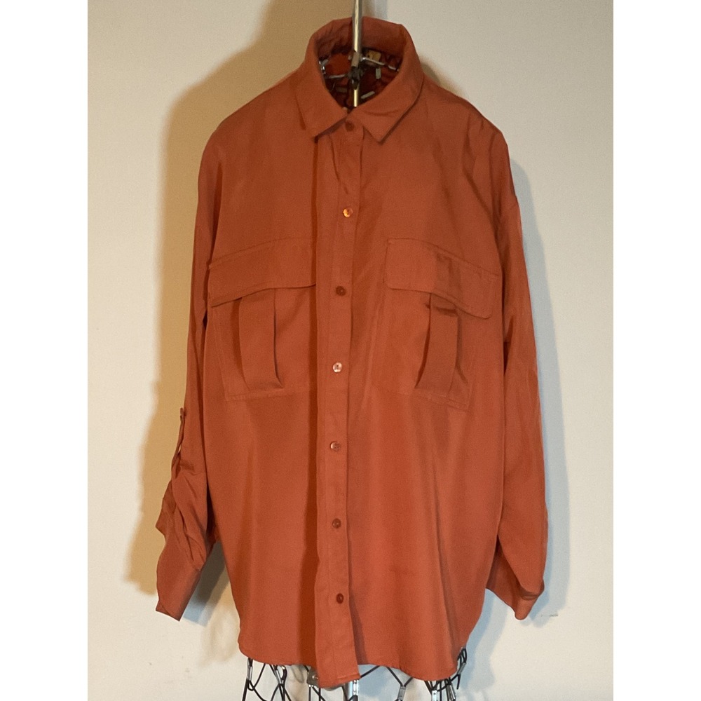 Old Navy Terracotta Orange Utility Button Down Shirt XL Viscose Blend RollSleeve